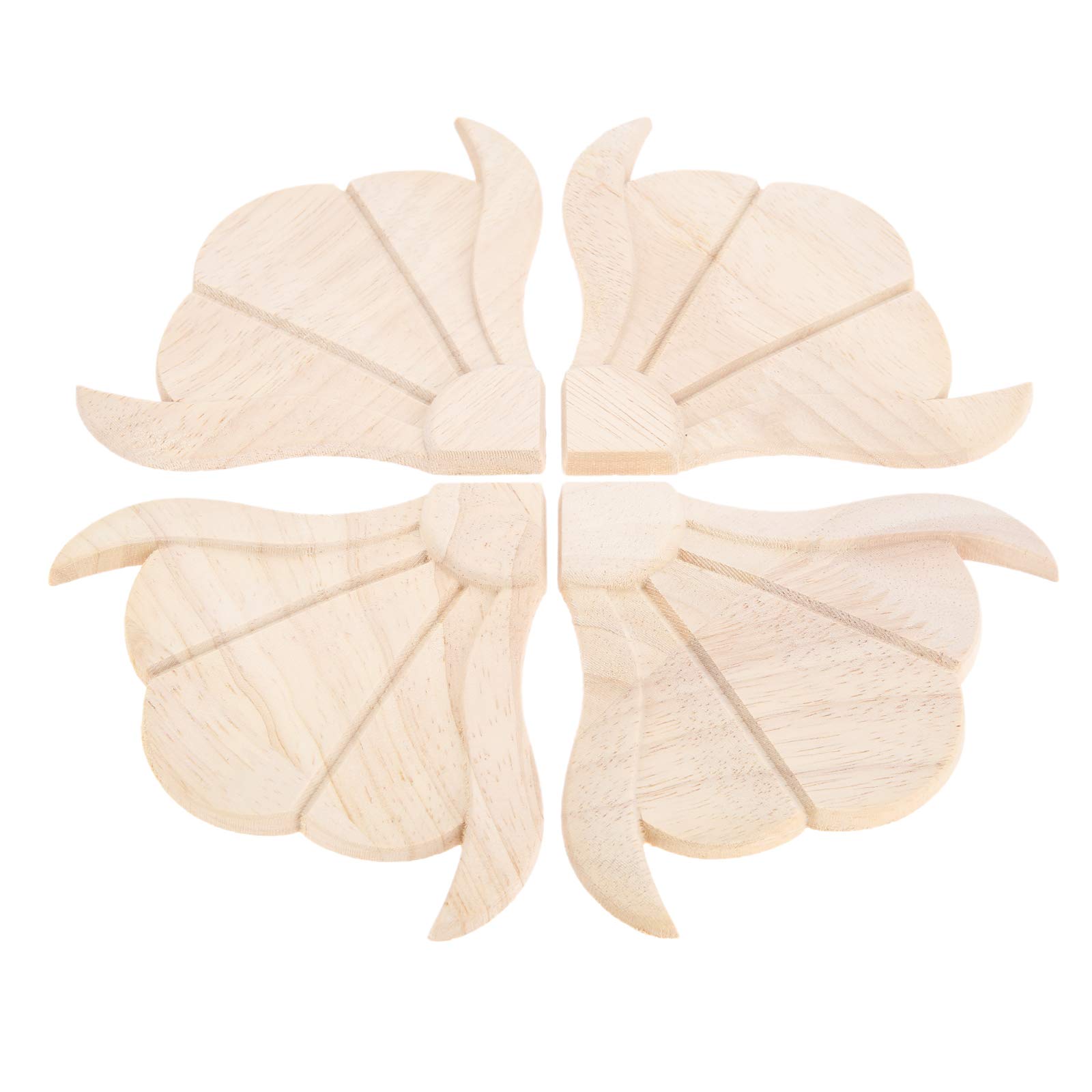 MUXSAM 4Pcs Wood Carved Corner Decal Onlay Applique Square Flying Flower Pattern Unpainted Home Furniture Cabinet Drawer Decor 10.5x10.5cm