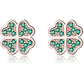Reffeer Solid 925 Sterling Silver Four Leaf Clover Earrings Stud for Women Teen Girls CZ Clover Stud Earrings Green St Patricks Day Earrings