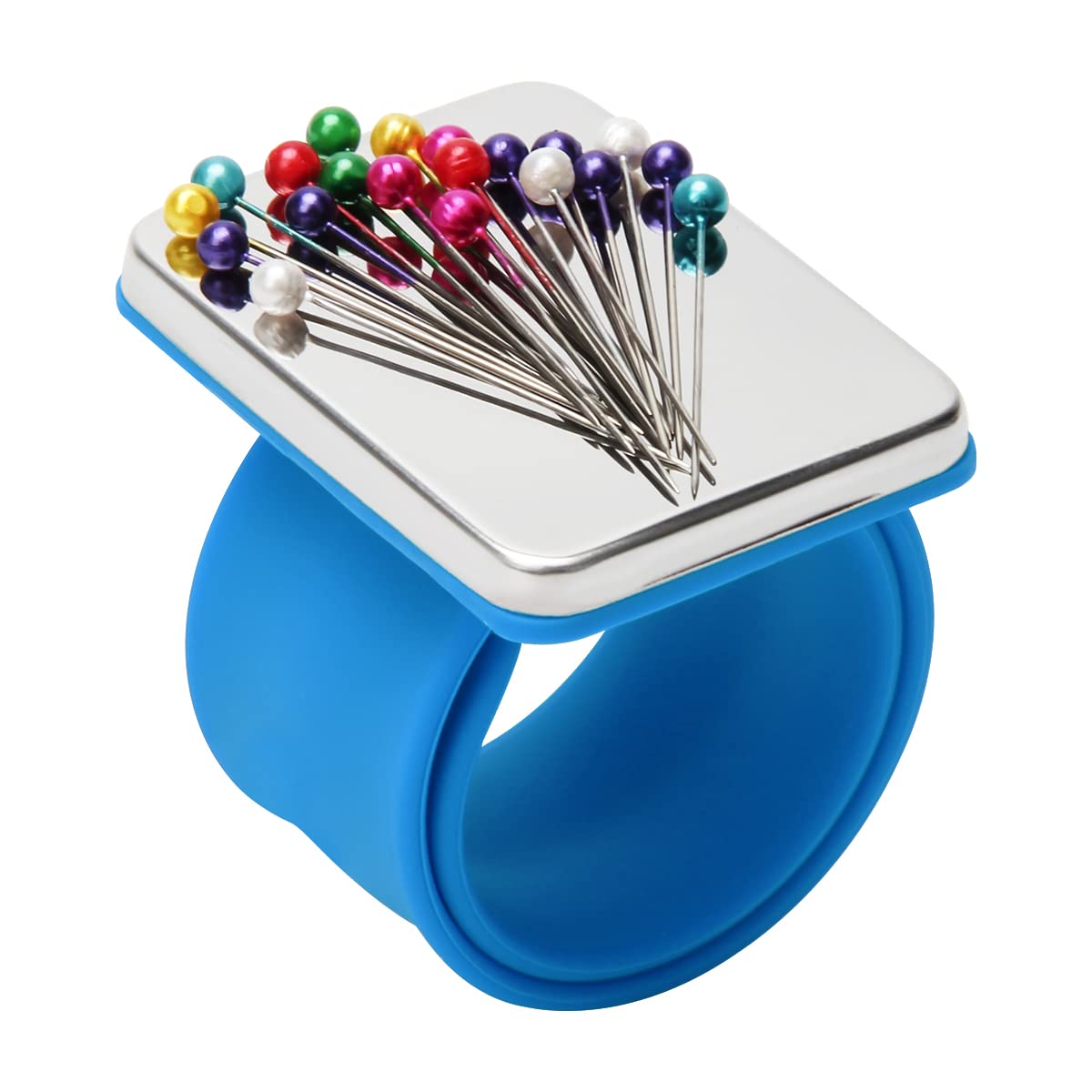 Magnetic Wrist Sewing, Portable Arm Pin Cushion Magnetic Pincushion with Wristband for Sewing Collection (Blue)