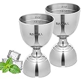 Jigger For Bartending, 2 PCS Double Shot Measuring Cup Premium 304 Stainless Steel, Jigger 2 oz 1 oz with Measurements Inside, Drink Measurer for Cocktails, Bar Measuring Set