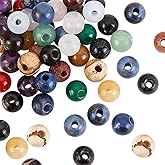 OLYCRAFT 36 Pcs 8mm Natural Stone Beads Random Round Loose Gemstones 2.5mm/0.1 Inch Hole Beads Assorted Large Hole Stones for DIY Necklace Charm Bracelet Jewelry Making