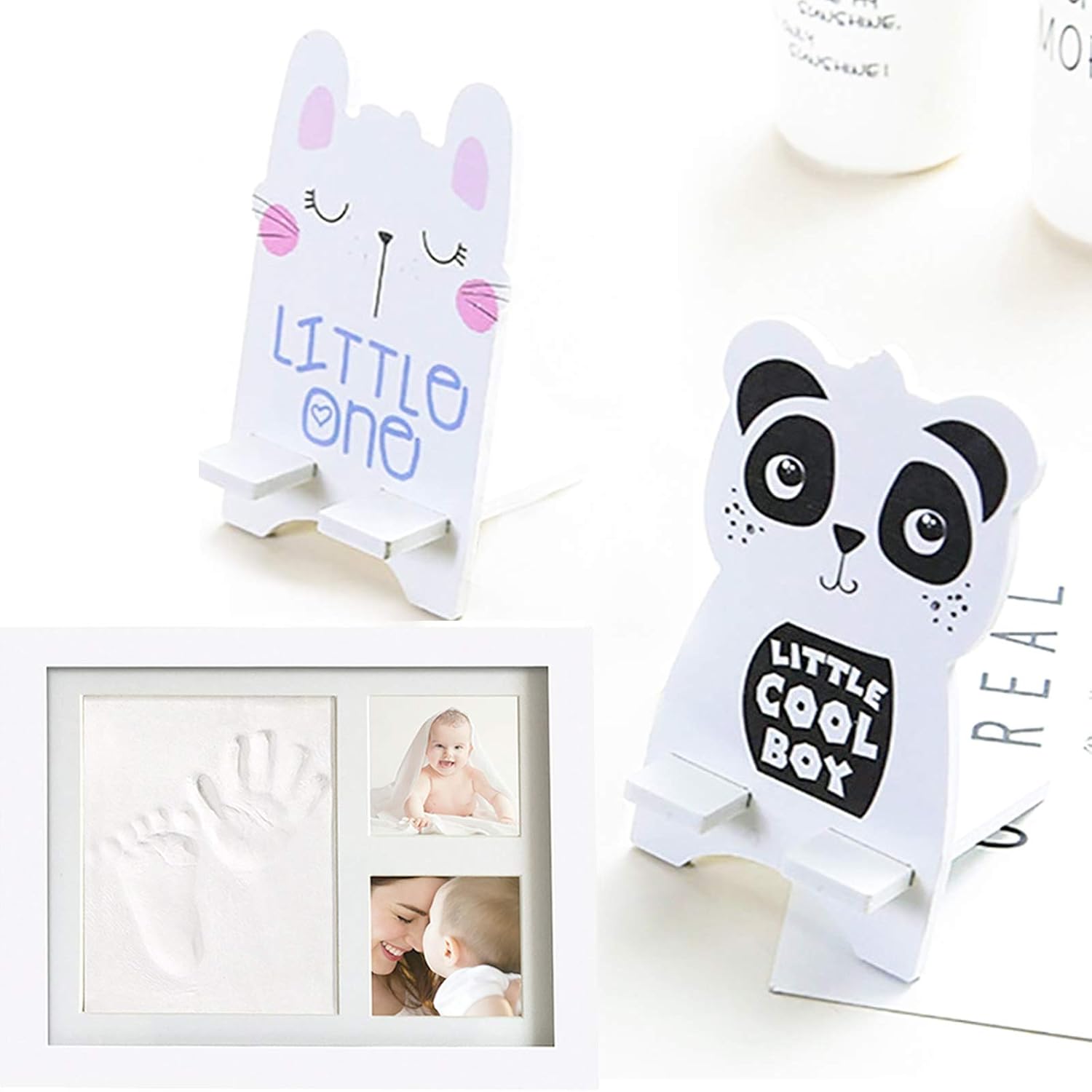 Regalo De Bautismo Perfecto Para Bebe Mano Y Huella Personalizada Juego De Marco De Fotos Y Huella De Bebe Con 2 Soportes De Dibujos Animados Marcos De Fotos Regalos Para Recien Nacidos