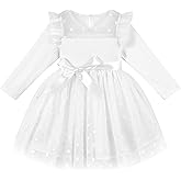 Miipat Toddler Girls Tulle Dress Long Sleeve Tutu Party Dress Little Kids Ruffle Princess Dresses(White,2-3T)