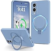 Vanxiliiy for Galaxy S25 Edge Case with Stand, Slim Liquid Silicone Phone Cases Compatible with MagSafe, Full Camera Protection Magnetic Kickstand Case Cover for Samsung S25 Edge, Light Blue