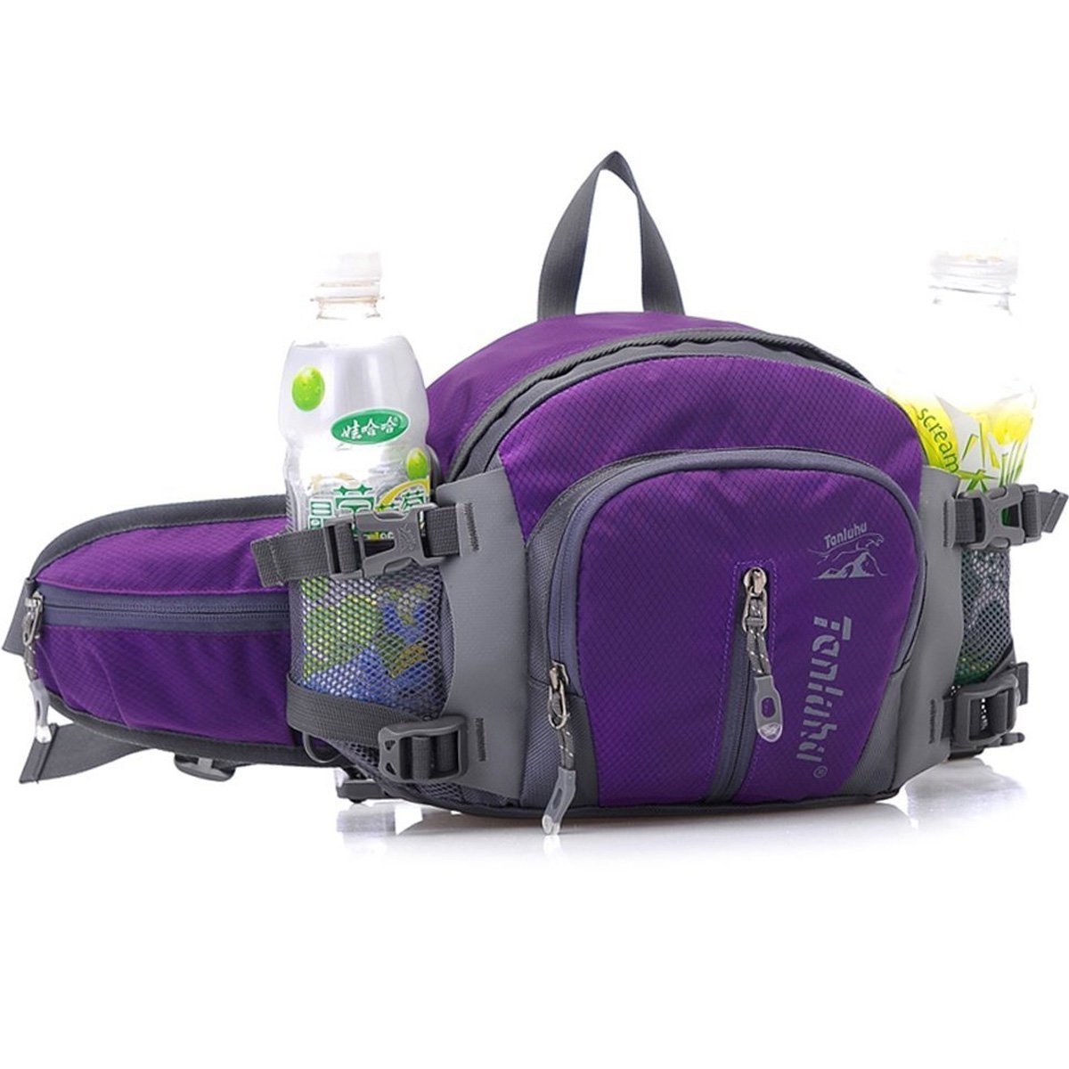 SINOKAL Multifunctional Military Style Canvas Waist Pack Bag Water Resistance Fanny Packs with Water Bottle Holder for Running Hiking Cycling Climbing Camping Traveling (Purple)