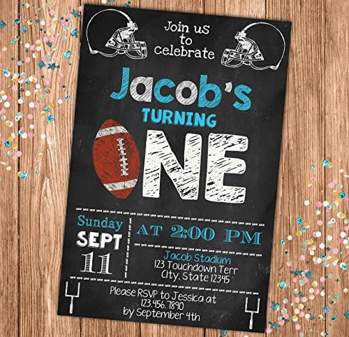 Football Chalkboard Style Birthday Invitation - Blue All Star Sports Themed Party Invite - Personalized