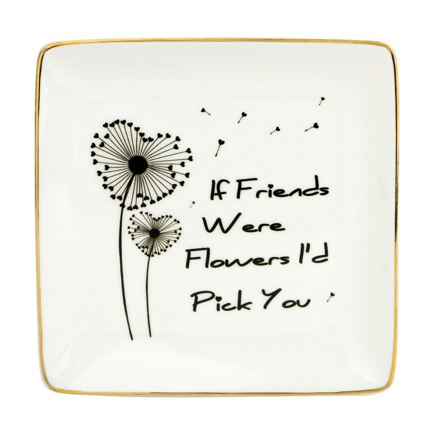 DOIOWN Bestie Gift Ceramic Jewelry Trays Ring Dish Friendship Gift for her Gift for Best Friend, Sister - If Friends were Flowers I\'d Pick You