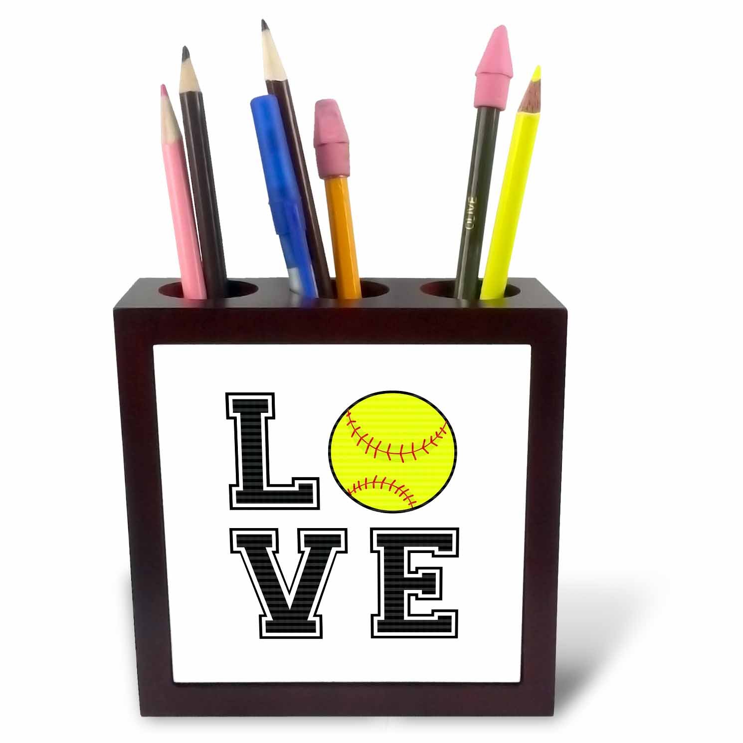 3dRose Print of Love Softball-Tile Pen Holder, 5-Inch (Ph_223342_1)
