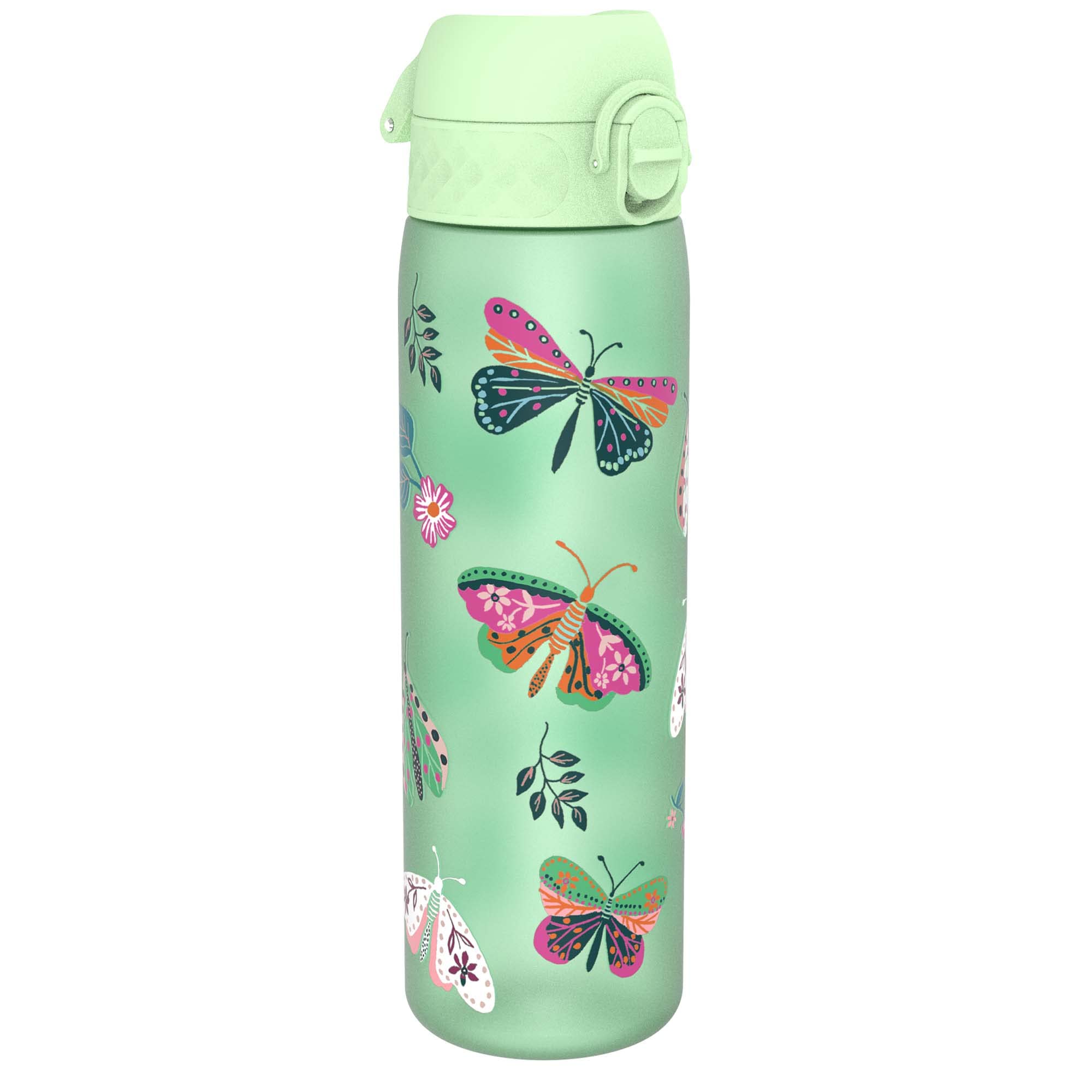 Ion8 Water Bottle, 500 ml/18 oz, Leak Proof, Easy to Open, Secure Lock, Dishwasher Safe, BPA Free, Hygienic Flip Cover, Carry Handle, Easy Clean, Odour Free, Carbon Neutral, Wild Butterfly