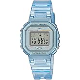 Casio LA-20WHS-2A Women's Digital Watch, Light Blue Translucent Resin Band, Slim Lightweight Design, LED Light, Stopwatch, Alarm, Water Resistant