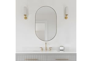 ANDY STAR Oval Gold Mirror, 20x33’’ Oval Brass Mirror Stainless Steel Metal Frame Mirror for Bathroom, Entryway, Living Room, Contemporary 1" Deep Set Design Wall Mount Hangs Vertical or Horizontal