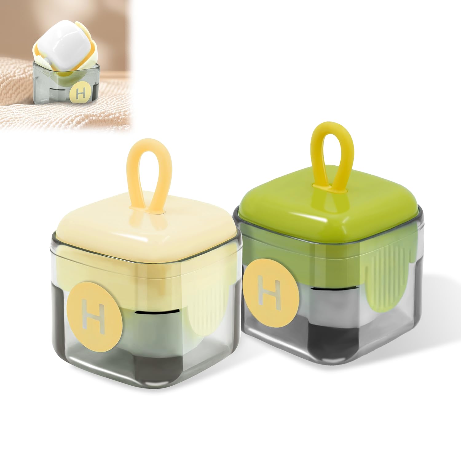 Photo 1 of 2Pcs Reusable Lint Roller,Portable Mini Travel Lint Roller,Washable Sticky Roller,Mini Pet Hair Removal Tool,Easy Removing Hair on Clothes Sofa Bed Carseat (Green+Yellow)