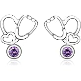 Birthstone Nurse Stethoscope Stud Earrings 925 Sterling Silver Medical Assistant Gift for Women Registered Nurse Doctor 12 Month Birthstone Stethoscope Stud Earrings Medical Student Graduation Birthday Jewelry Gift Nurse Week Jewelry Gifts