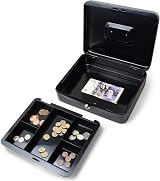 igadgitz Home U7171 Petty Cash Box with Keys and Coin Tray 12in Black view 3
