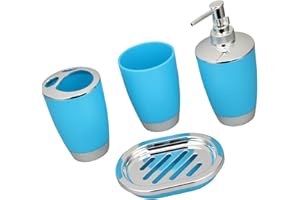 SunnyLark Space Saving Bathroom Set Sanitary Storage Toothbrush Cup Soap Dish Dispenser Set of 4