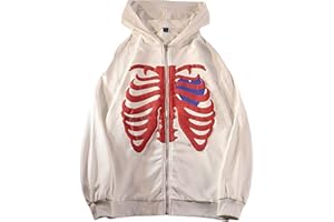 Lausiuoe Women Zip Up Hoodie Casual Long Sleeve Y2K Goth Skeleton Printed Graphic Hoodies Sweatshirts Oversized Jacket