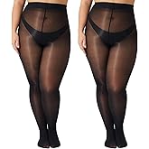 Yilanmy 2 Pairs Women's Plus Size Shiny Pantyhose 15D Sheer Shimmer Tights High Waist Oil Glossy Stocking Queen Size
