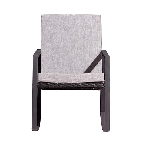 Rocking Armchair With 2sponge Cushion All Weather Rocker Chair Rattan For Patio Pool Deck Home Grey
