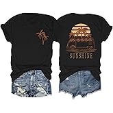 Pairxily Hawaiian Shirts for Women Beach Hawaii Tropical Shirt Palm Tree Sunshine Graphic Tees Vacation Summer Vibes Tops