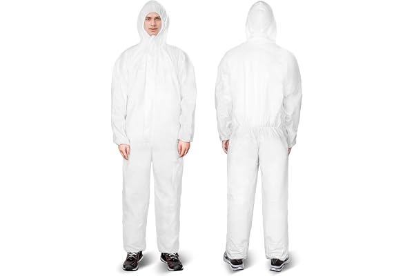 FURWEY-CA Hazmat Suits 1 Pack /5 Pack Disposable Protective Coveralls,Available in 4 sizes