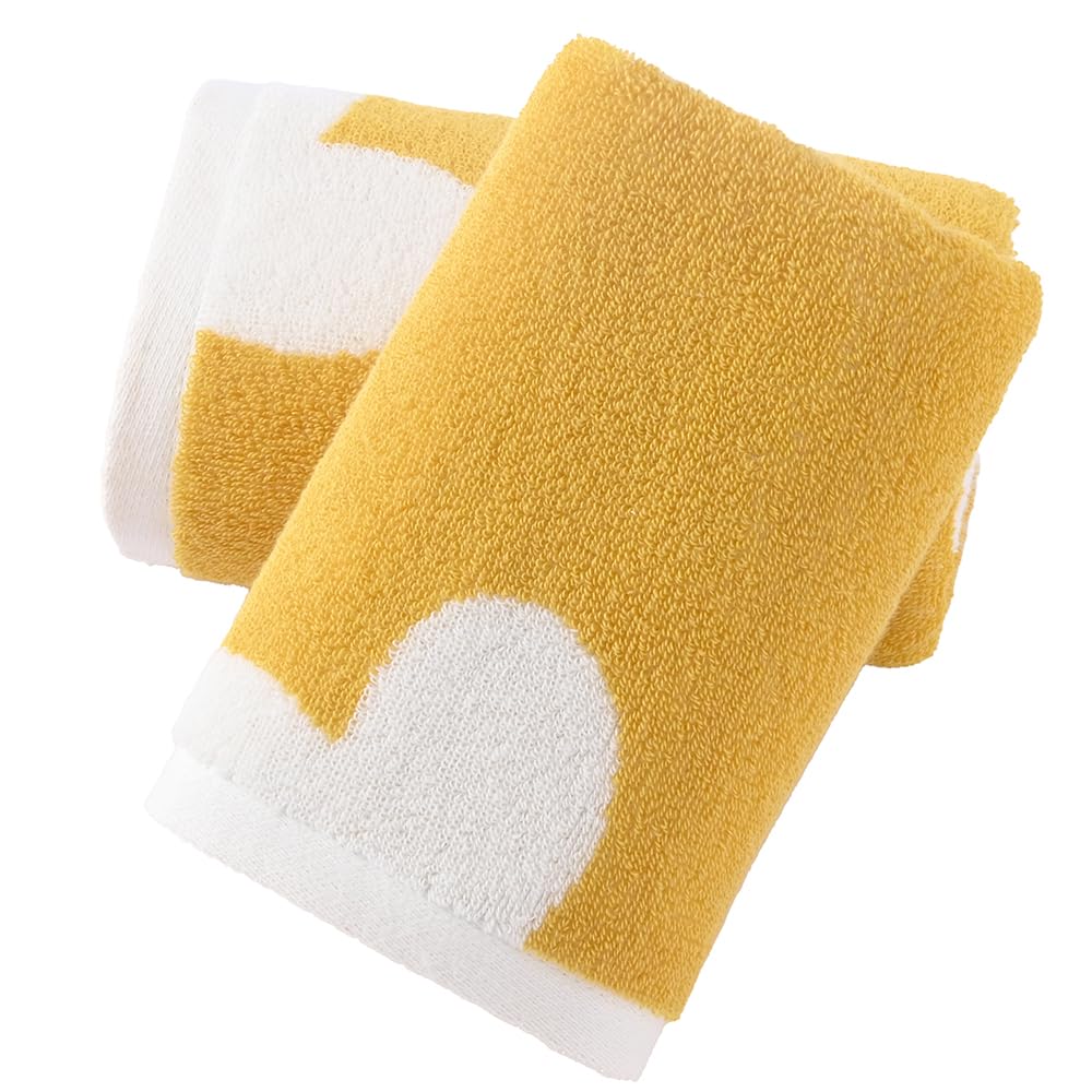 sense gnosis Yellow Hand Towel Set of 2 Heart Pattern Super Soft 100% Cotton Absorbent Decorative Hand Towel for Bathroom 13 x 29 Inch