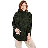 SAOL Women’s Cable Knit Poncho – Pure Merino Wool Irish Sweater – Cozy Pullover Cape for Winter
