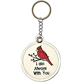 Handmade Cardinal Keychain “I Am Always With You” – White PU Leather Embroidered Cardinal Charm, Memorial Cardinal Remembrance Gift, Cardinal Bag Charm, Red Cardinal Christmas Ornament for Women