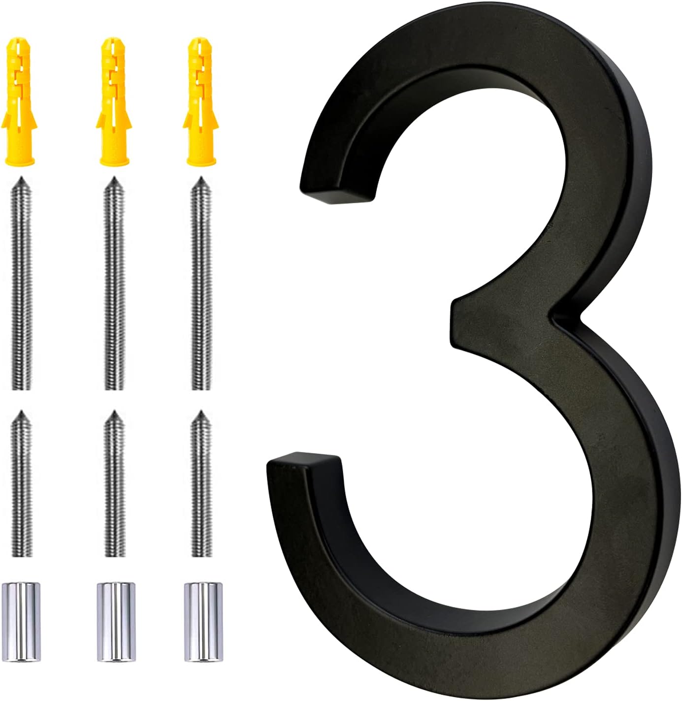 Address Signs - 6 Inch Modern House Numbers Floating House Street Home Address Number For House With Reflective Finish Black Floating Mount Or Flush Mount Zinc Alloy Black House Number For Outside 6 Inch Number 3
