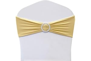 Maiangel Spandex Chair Sashes Bands 30PCS Stretch Chair Ties Bows with Buckle Slider for Wedding Party Banquet Decoration(Champagne New)