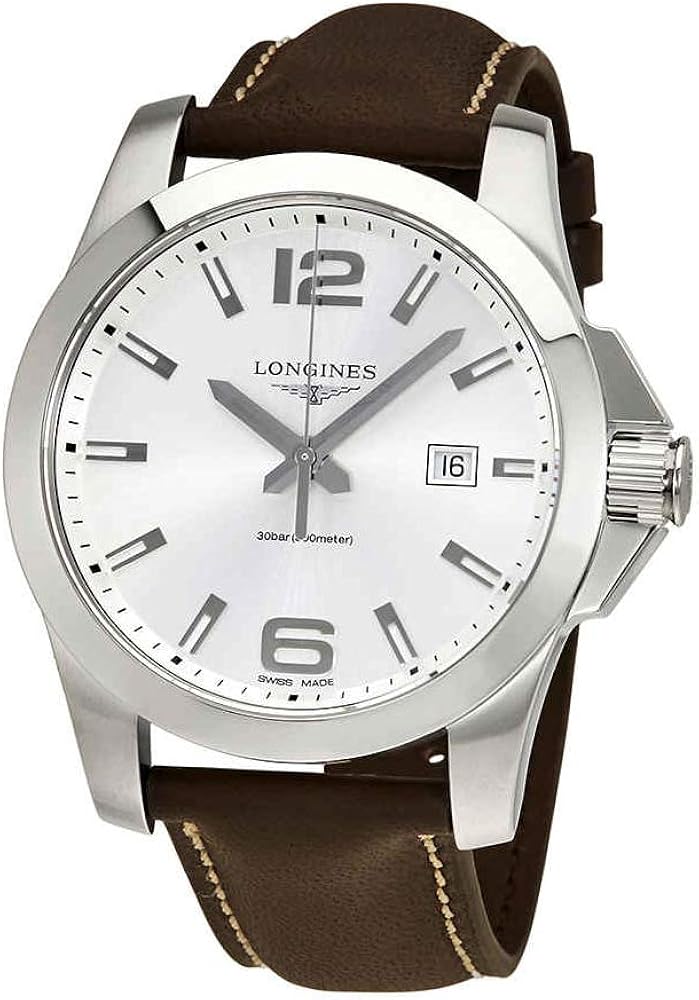 Longines Conquest Silver Dial Brown Leather Men's Watch L37604765