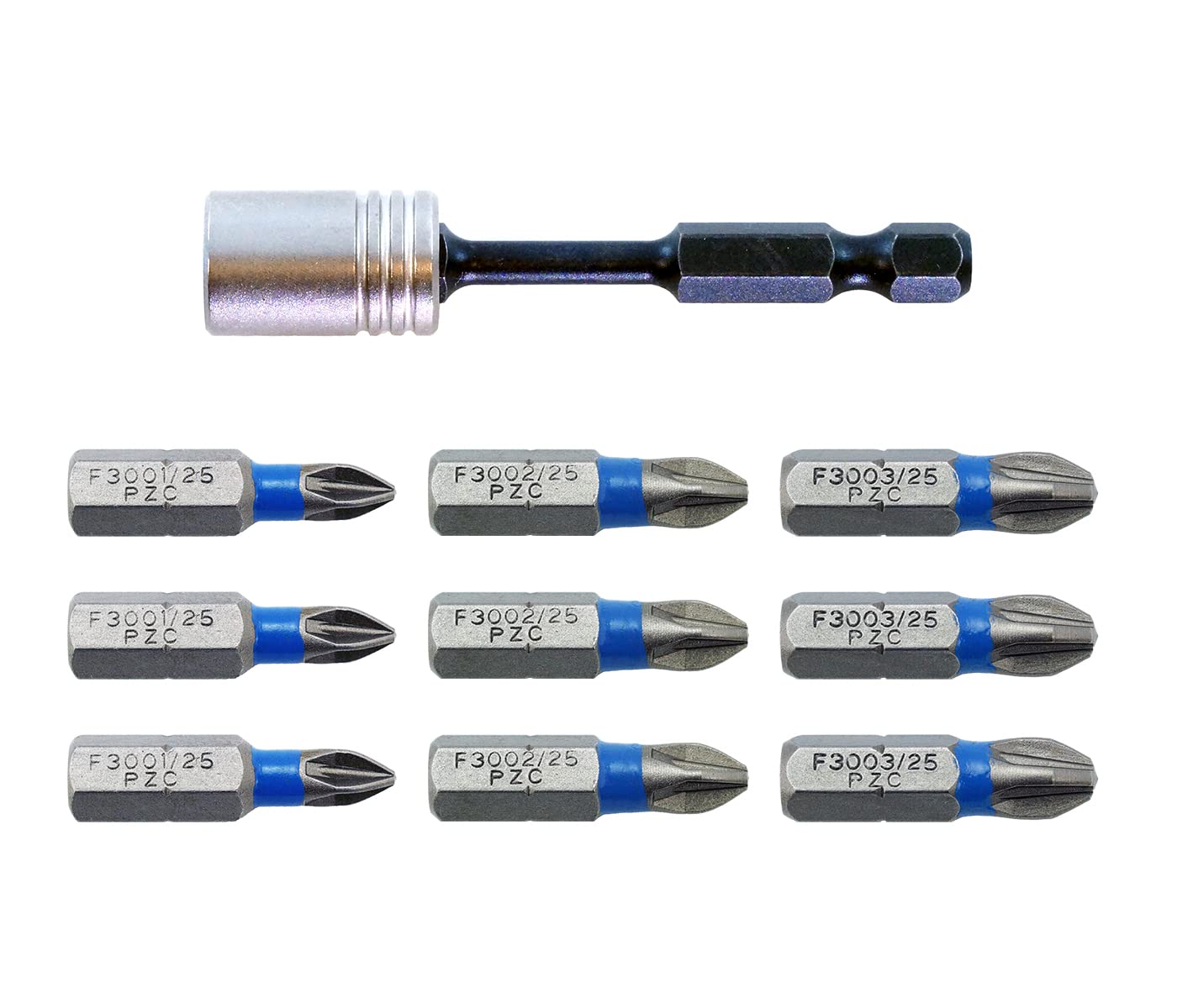 Vessel Set of 10 Torsion Bits and Bit Holder E6, 3, PZ1, PZ2, PZ3