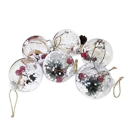 Amosfun 5PCS Christmas Tree Pendant Christmas Ornaments Christmas Gift DIY Transparent Open Plastic Christmas Ball Xmas Hanging Decoration Toys
