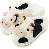 Boonble Fuzzy Cow Slippers for Women Men Adults, Fluffy Plush and Cozy Cotton House Slippers for Indoor Outdoor Bedroom, Warm Furry Cow Print Slipper for Winter Spring Fall