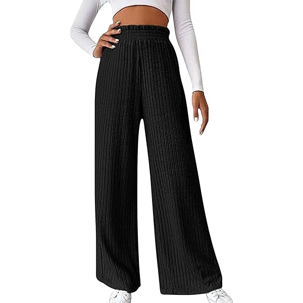 Amazon.com: Zhyaj Women's Black Pants Ribbed Knit High Waist