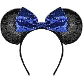 A Miaow Sequin Black Mouse Ears Headband MM Glitter Hair Clasp Adults Women Butterfly Hair Hoop Birthday Party Holiday Park Photo Supply (Black and Blue)