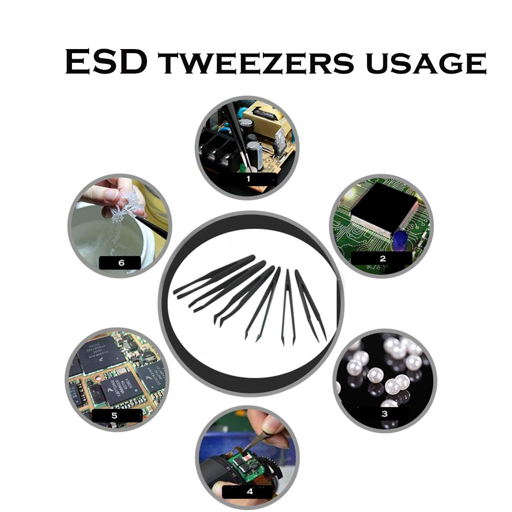 Small Anti Static ESD Safe Cleaning Dust Brush Kit for Phone Computer Keyboard Laptop Screen Camera Lens,ESD Precision Plastic Tweezers Set,Microfiber Cleaning Cloths,ESD Gloves,Air Blow Cleaner