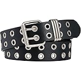 FIORETTO Grommet Leather Belt with Detachable Chain Women Men Punk Rock Waist Belts for Jeans Pants