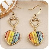 Heart Jasper Dangle Earrings for Women Boho - Natural Stone Earrings, Sparkling Cubic Zirconia Heart Design, Homemade Dainty and Fashion Drop Dangle Earring for Women Gifts