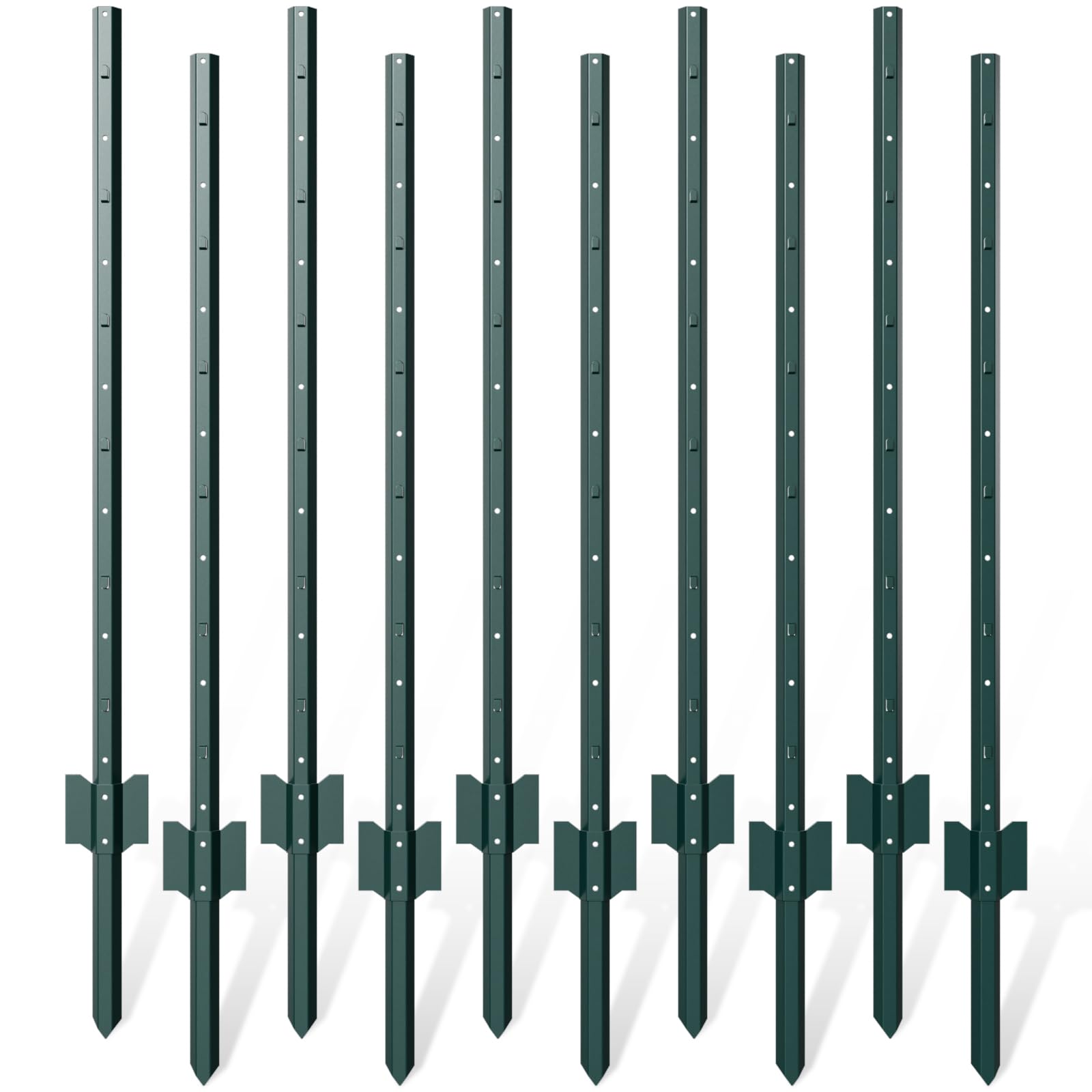 View 1 of 10 Pack Metal Fence Post, 4 Feet Heavy Duty Garden with U-Post, No Dig Garden Fence Stakes for Temporary Fencing, Corner Anchor