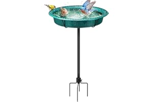VIVOHOME Oval Bird Bath for Outside, Outdoor Birdbath Bowl with Metal Ground Stake, Weather-Resistant ABS Bird Bath and Feede