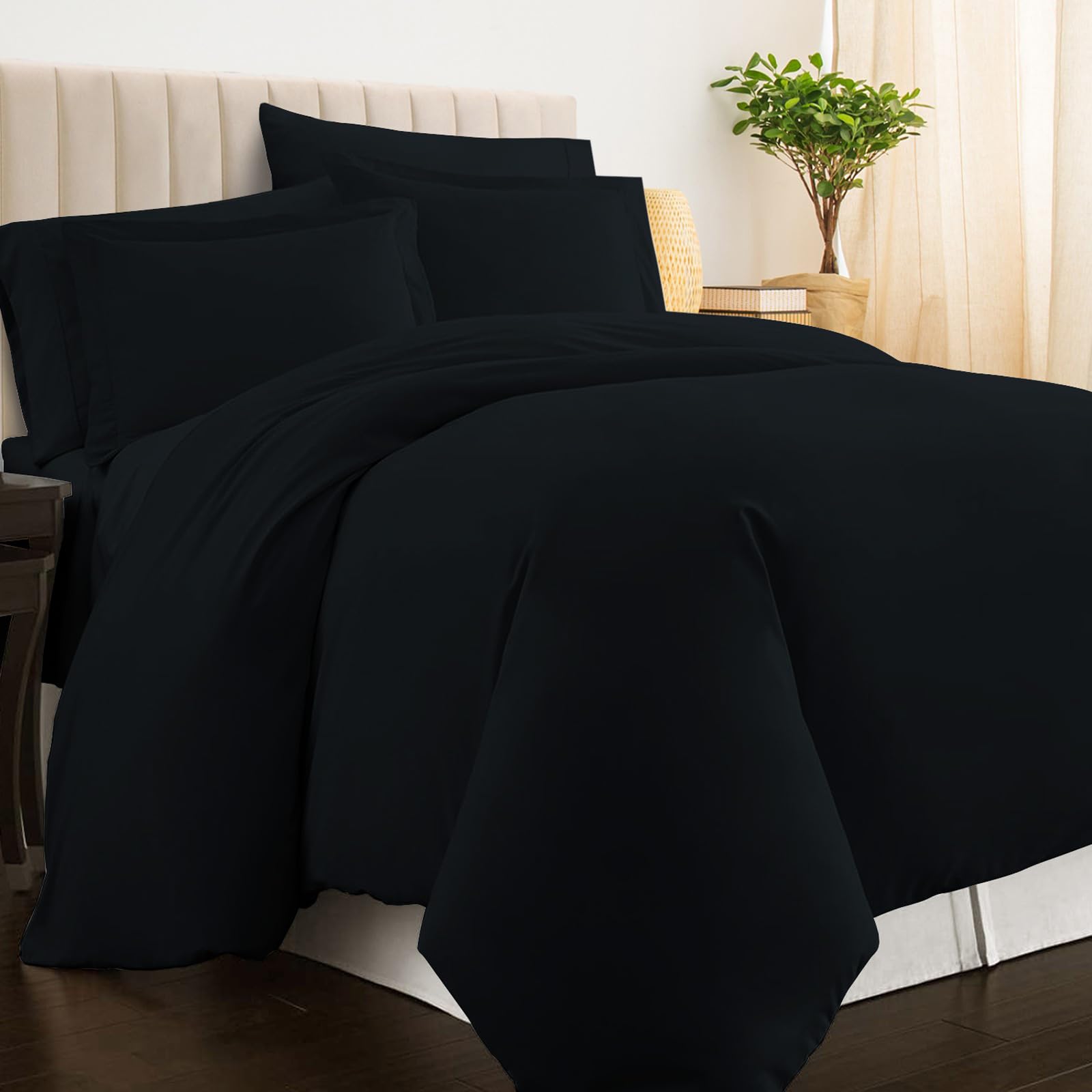 Pizuna 100% Cotton Emperor Duvet Cover Set - Black, 400 Thread Count Long Staple Cotton, Soft Sateen Weave Quilt Cover with Button Closure