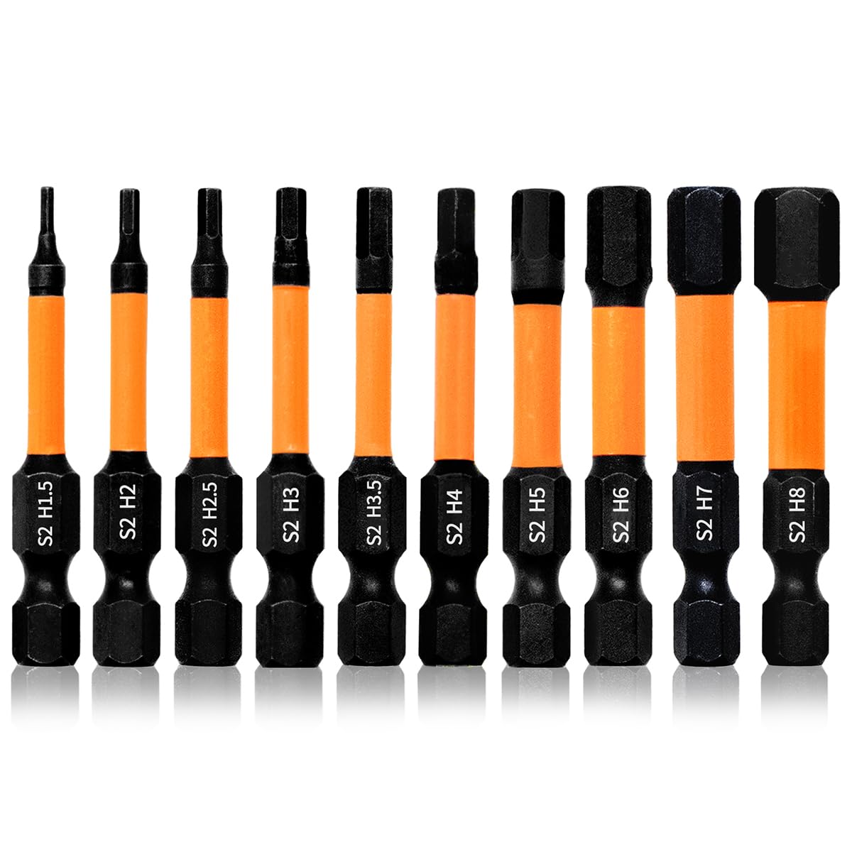 Hilpaty Allen Bit Set 10Pcs 50mm Length Hex Head Screwdriver Bit Professional Magnetic Impact Driver Bits H1.5 H2 H2.5 H3 H3.5 H4 H5 H6 H7 H8,1/4" Hex Shank