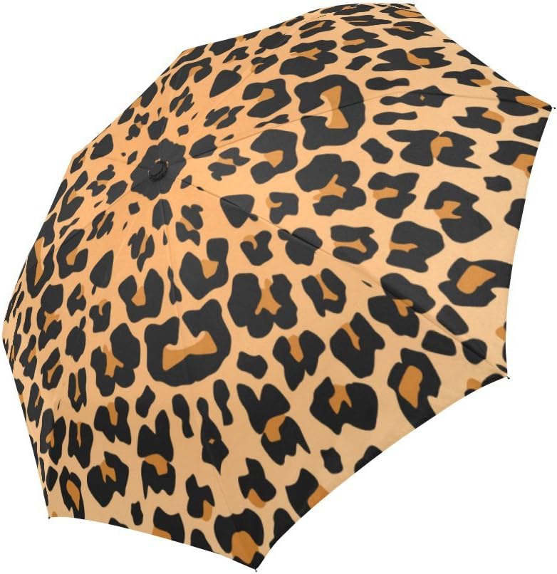 INTERESTPRINT Leopard Skin Windproof Compact One Hand Auto