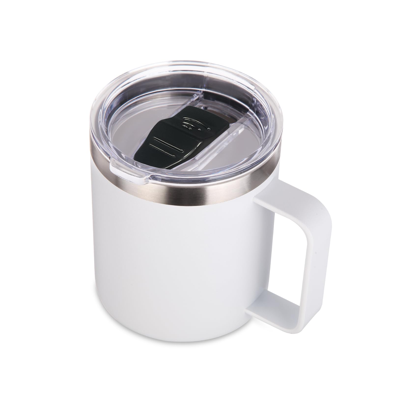 Volhoply 14oz Insulated Stainless Steel Coffee Mug with Leakproof Lid,Double Wall Vacuum Travel Coffee Cup with Handle,Reusable Metal Tumbler,Camping Mugs Keep Hot/Cold,Christmas Gifts(White,1