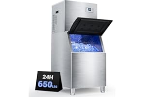 CINTVA Commercial Ice Maker Machine 650lbs/24h,Large Capacity 400lbs,Industrial Nugget Icemaker with Self Cleaning Function,210 Counts Ice Ready in 4-12 Min,Clear Ice Cube for Cafe,Restaurant,Home