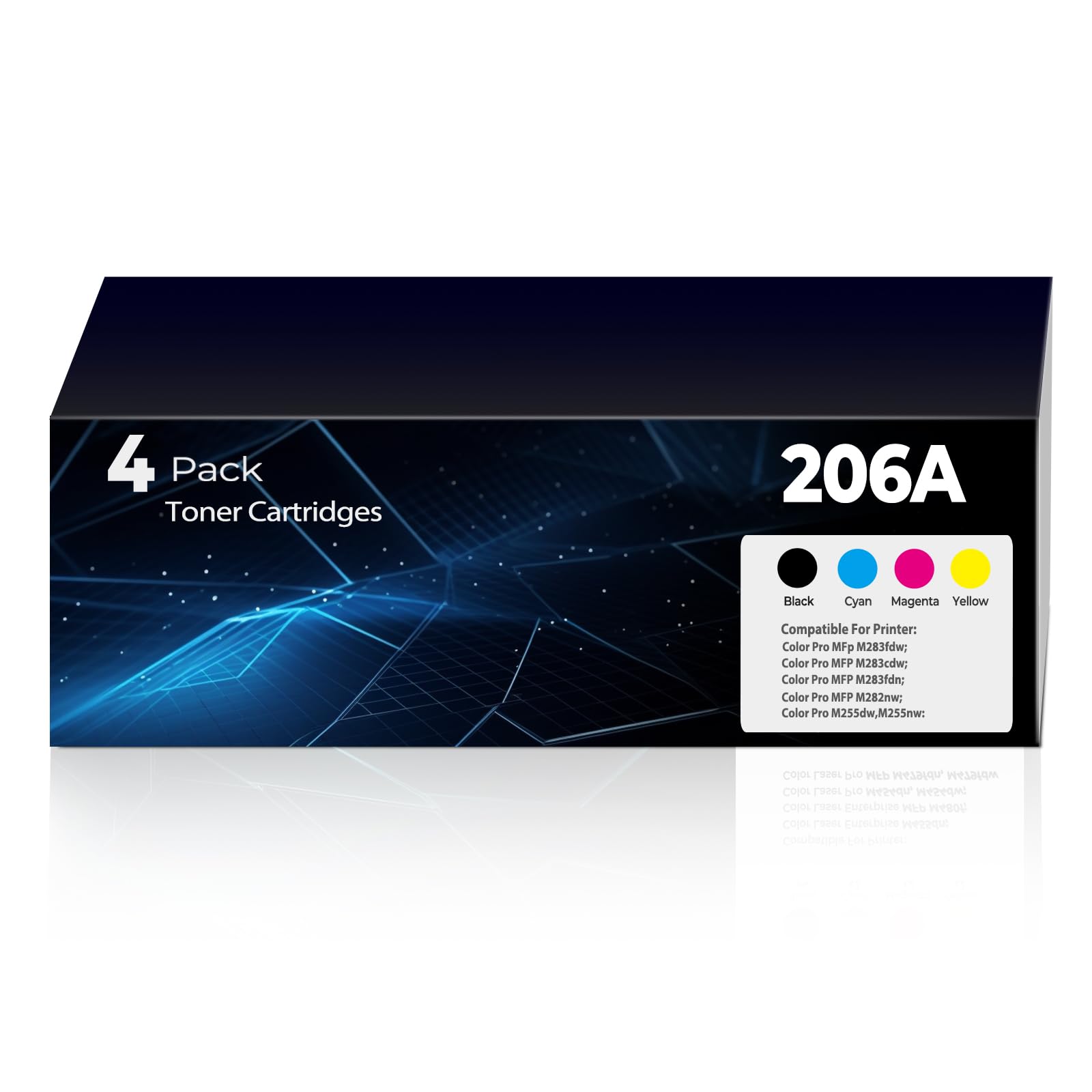 Photo 1 of 206A Toner Cartridges 4 Pack Pro MFP M283fdw M283cdw Compatible with HP 206A 206X HP206A W2110A Toner Cartridges Set(with Chip) for Color LaserJet Pro MFP M283cdw M283fdw M255dw M255nw Printer