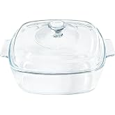 VIPHIEC Small Tempered Glass Casserole Dish for Oven with Lid, Square Microwave Oven Baking Dish with Glass Lid, 0.8L, Clear