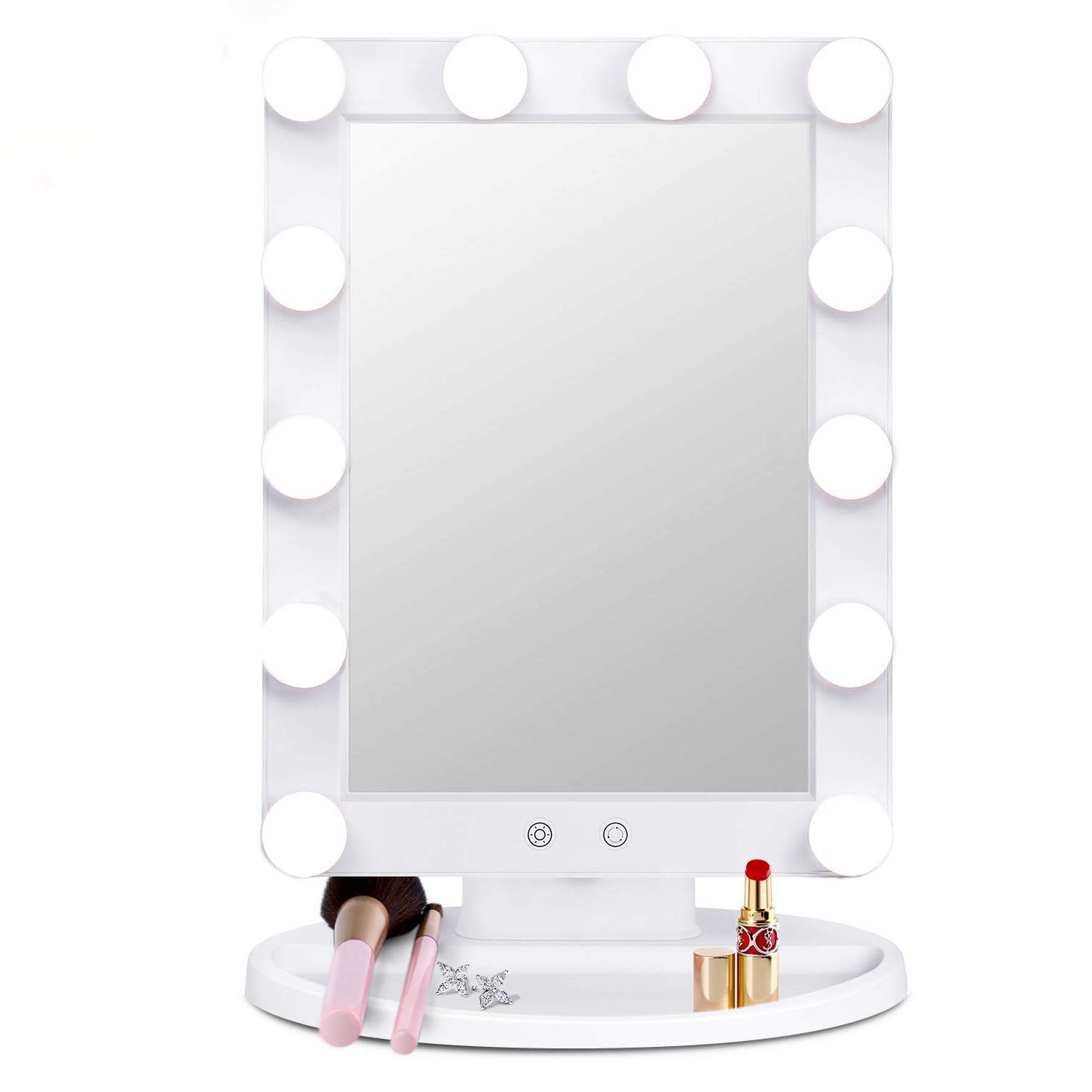 Large Hollywood Vanity Makeup Mirror with Lights- Dimable 3 Color Lighting Modes with 12 Led Light Blubs Bathroom Bedroom Desk Tabletops Lighted Cosmetic Mirror Smart Touch Sensor