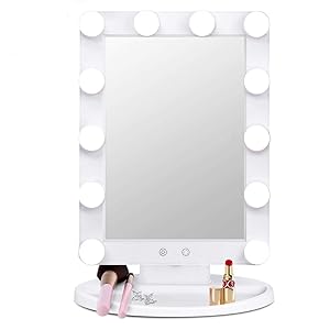 Large Hollywood Vanity Makeup Mirror with Lights- Dimable 3 Color Lighting Modes with 12 Led Light Blubs Bathroom Bedroom Desk Tabletops Lighted Cosmetic Mirror Smart Touch Sensor