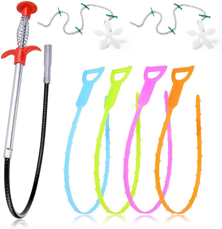 Sukudon 7pcs Drain Unblocker Drain Hair Remover Sink Clog Relief Auger Cleaning Tool Kit for Kitchen Sink Bathroom Bathtub
